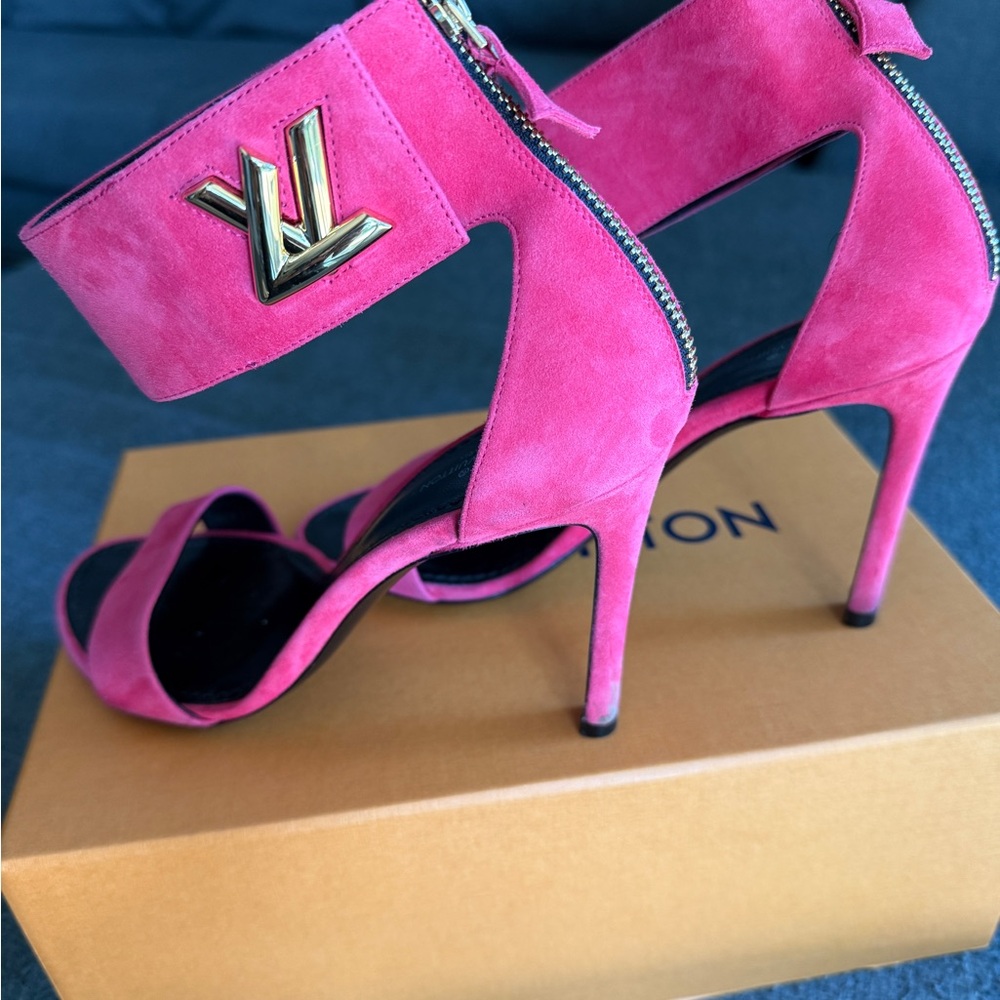Louis Vuitton Hot Pink Suede Heels authentic
